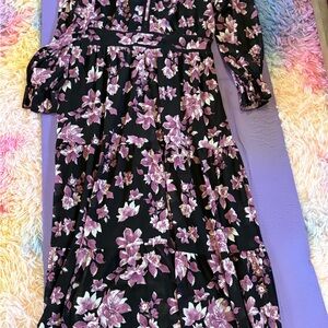 Floral Black and Purple women evening gown